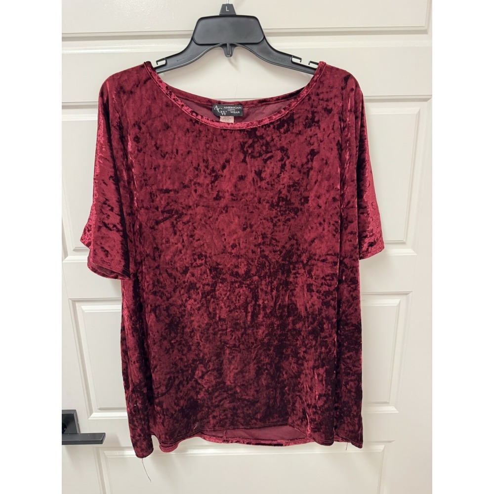 American City Wear Women 3X Dark Red Wine Scrunched Velvet Short Sleeve Blouse